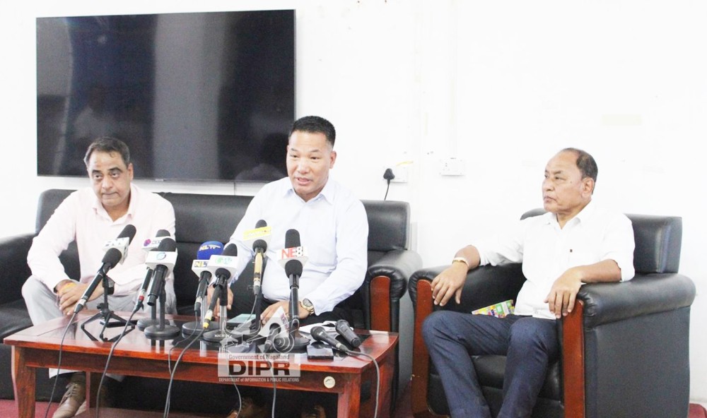 Minister Health & Family Welfare, P Paiwang Konyak briefs the media during his visit to District Hospital Dimapur on November 19. (DIPR Photo)